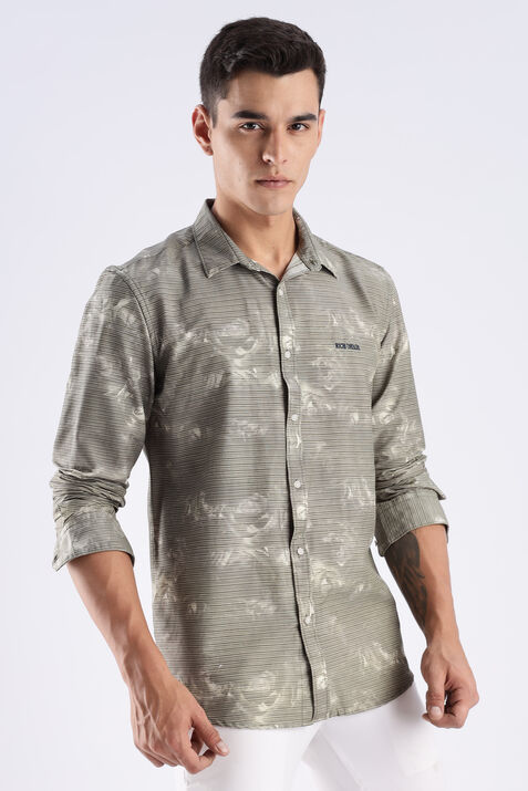 Printed Casual Shirt: Urban Mist Olive Style