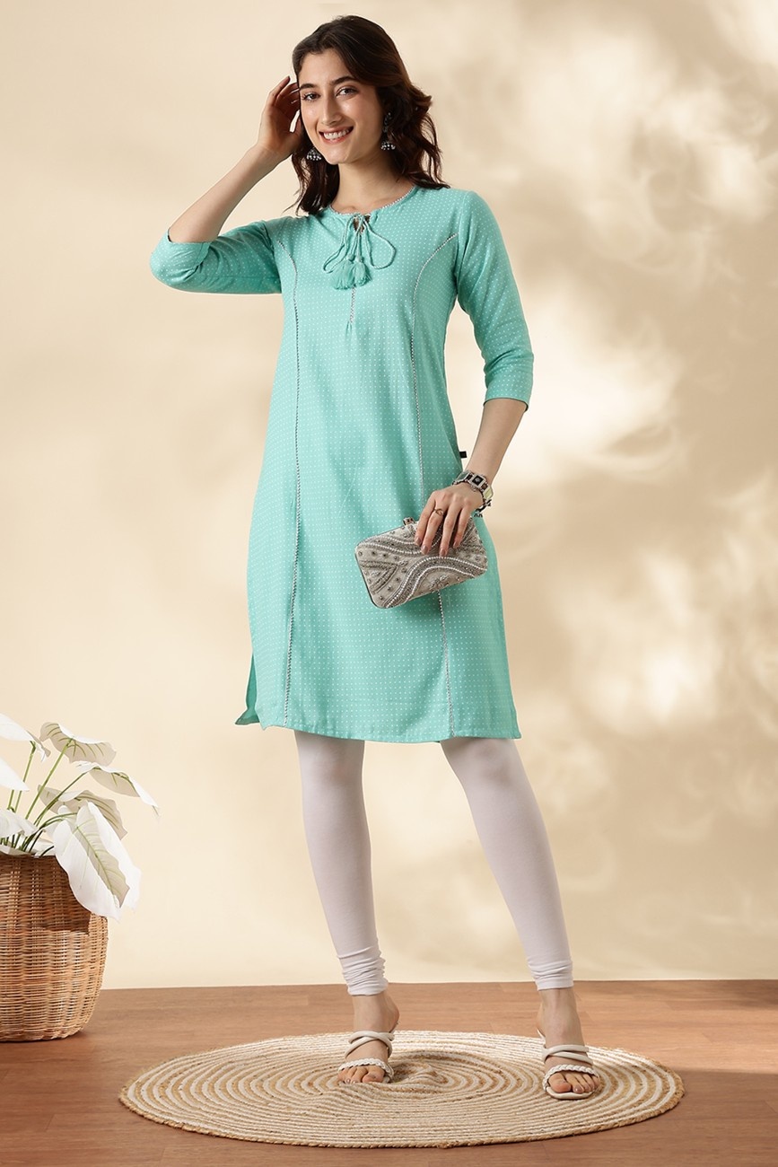 Light Blue Printed Straight Kurta for Women