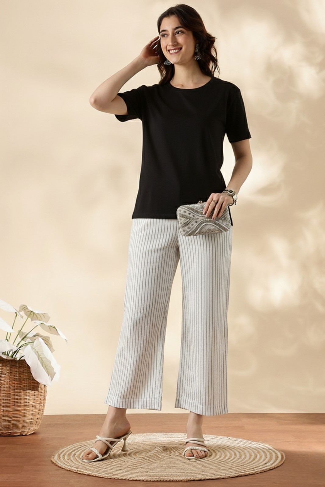 White Striped Straight Pant