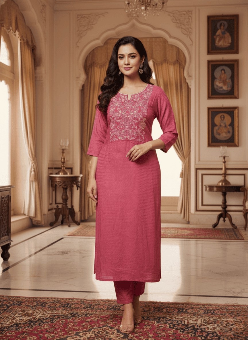 Elegant Pink Embroidered Kurta for Women
