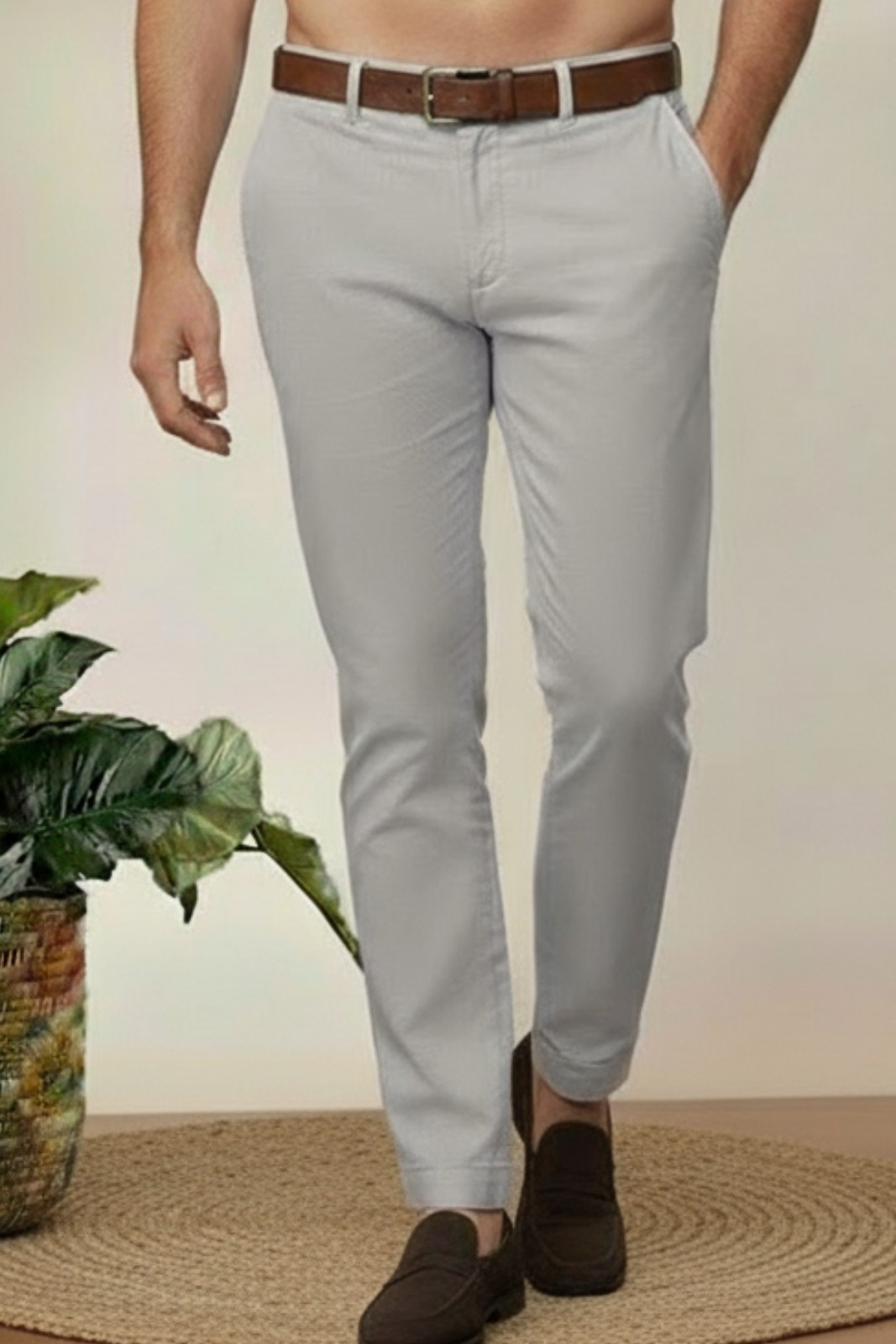 Men’s 4-Way Lycra Pants – Light Grey Slim Fit