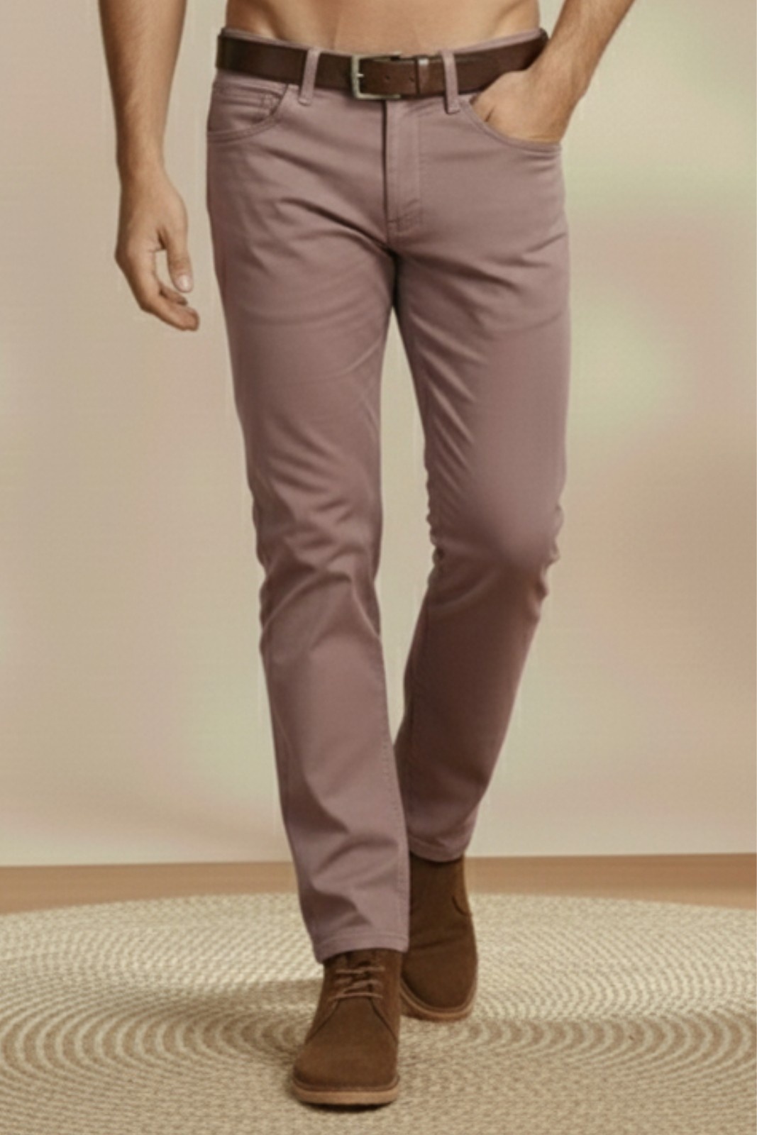 Men’s 4-Way Lycra Stretch Pants – Mauve Brown Slim Fit